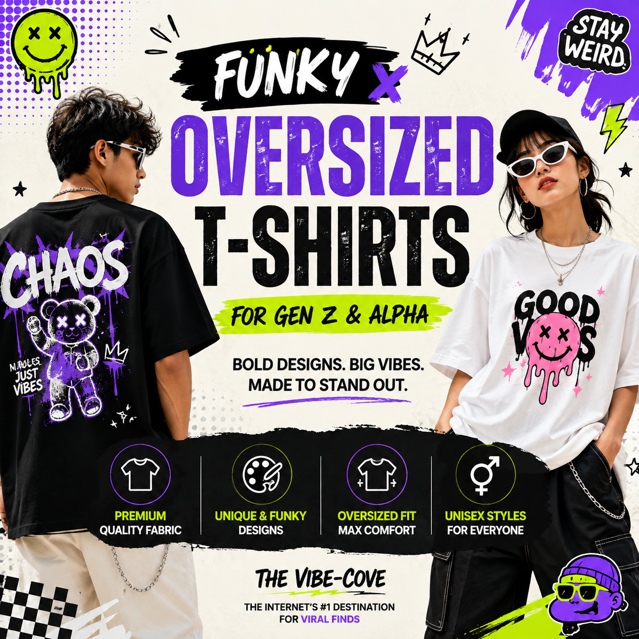Funky Oversized T-Shirts for Gen Z & Alpha | Trendy Graphic Tees