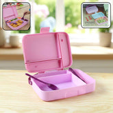 Leak Proof Lunch Box with 3 Compartments and Spoon Set