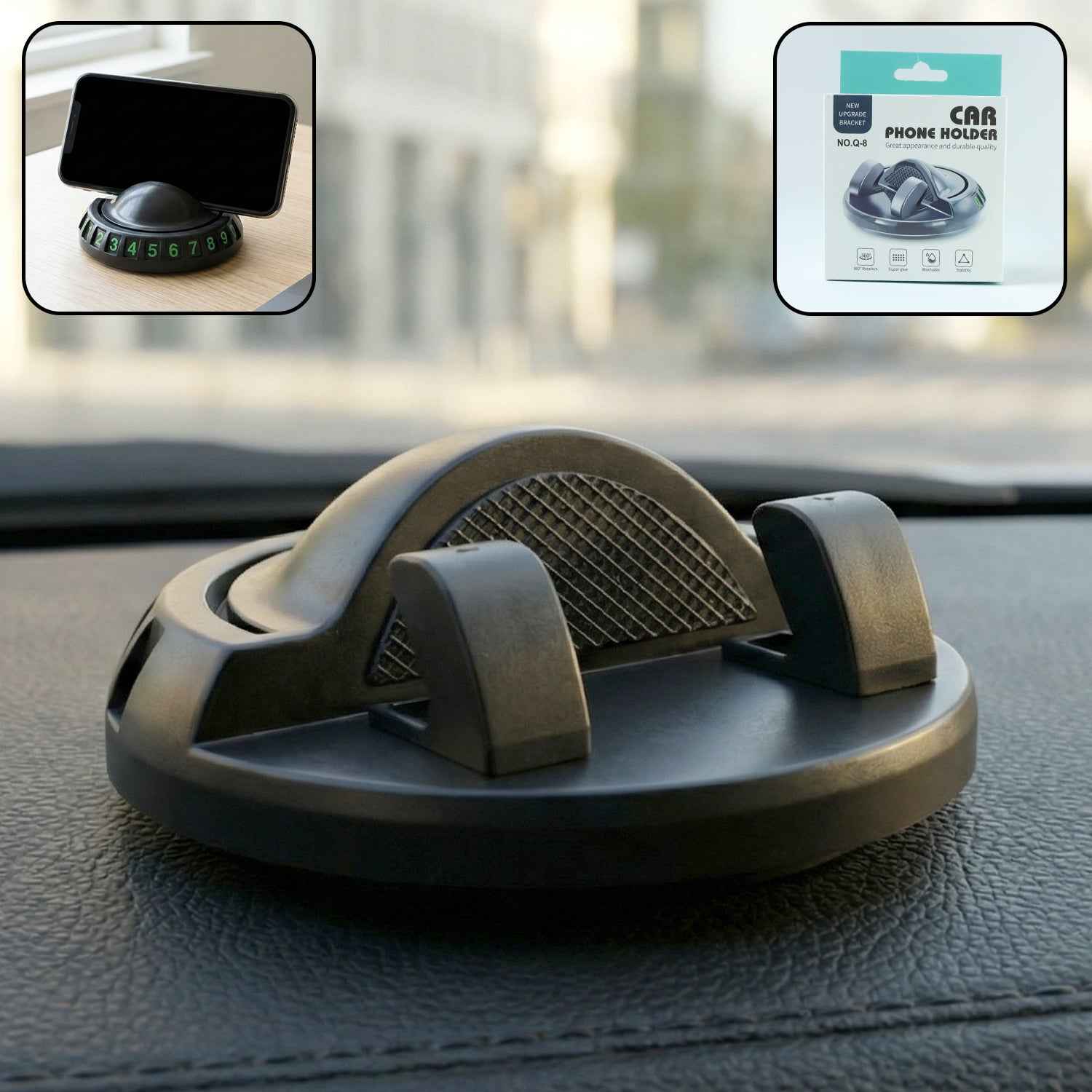 Car Dashboard Phone Holder – 360° Rotating Anti-Slip Mount