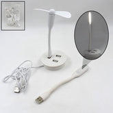 Portable USB Fan and LED light with 3-port USB hub.