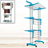 FreshAura 3-layer stainless steel cloth drying stand, fully extended.