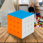 Front view of the vibrant 4x4x4 Magic Cube, showcasing its stickerless design.