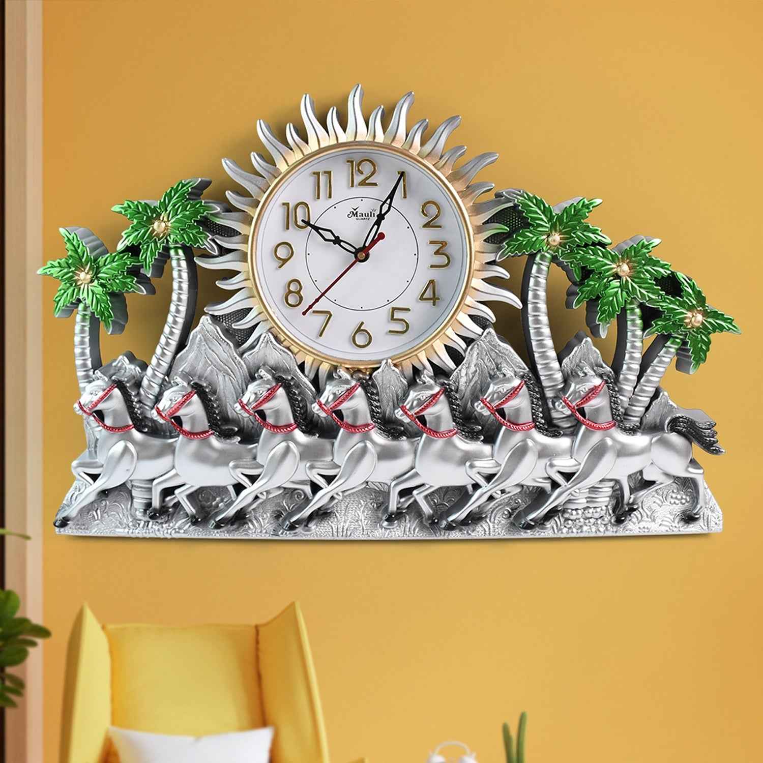 Plastic Wall Clock – Silent Sweep with Running Horse Design