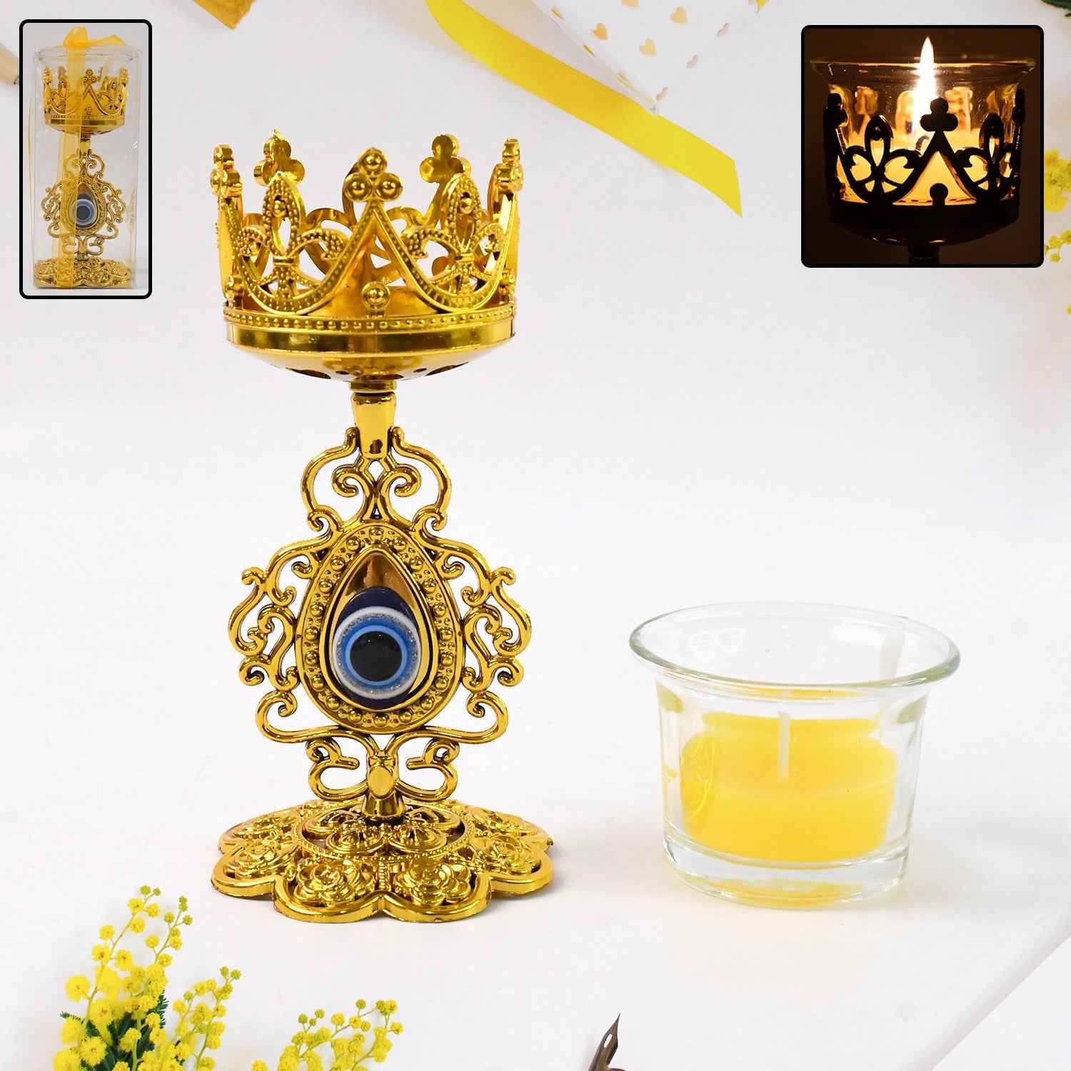 Diwali Candle Holder – Smokeless Glass Tea Light with Plastic Stand