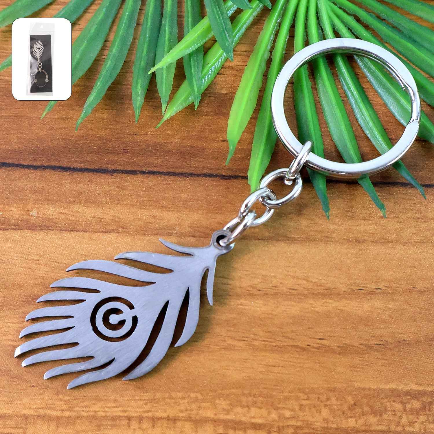 Peacock Feather Keychain – Durable Stainless Steel Design