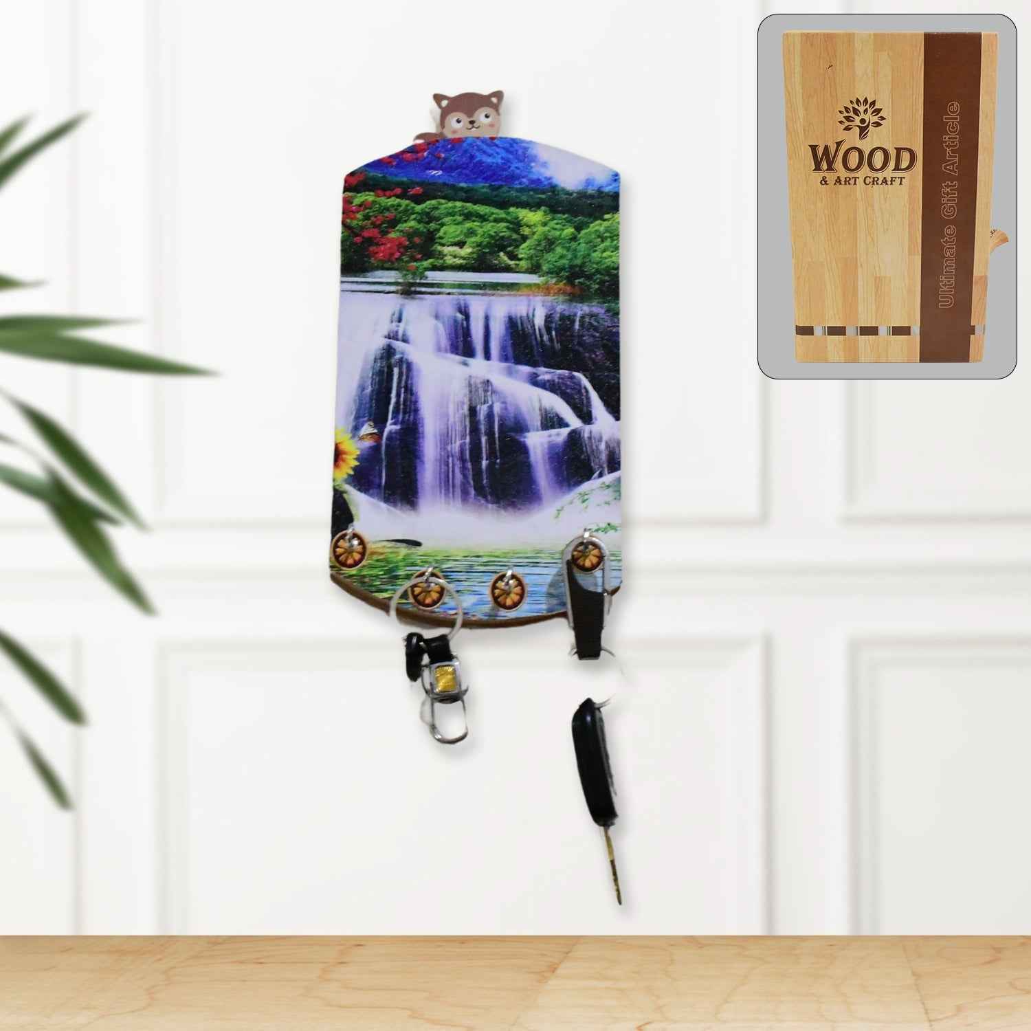 Wooden Wall Decor with Hooks – Vertical Scenery Art | GlimmerHome