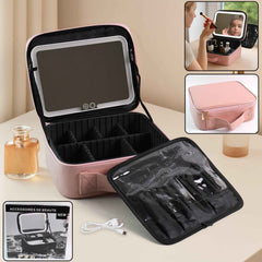 LED Makeup Organizer Box – Touch Sensor Mirror & USB Rechargeable