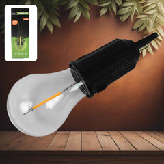 Close-up of the rechargeable lantern showing LED light and hook.