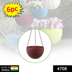 Hanging Flower Pot Set – Plastic Round Planters (6 Pcs) | Indo Glow