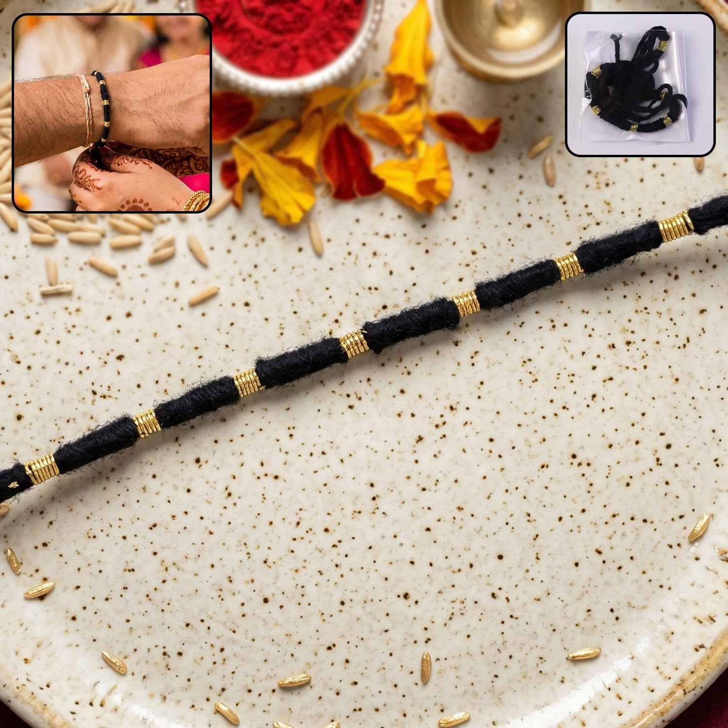 Rakhi Ð Handmade Black Thread with Gold Beads for Raksha Bandhan