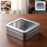 Square Metal Storage Tin Box with Transparent Window Lid – Compact & Durable
