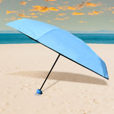 A sleek, black 5-Fold Umbrella neatly stored in its matching capsule case, ready for travel.
