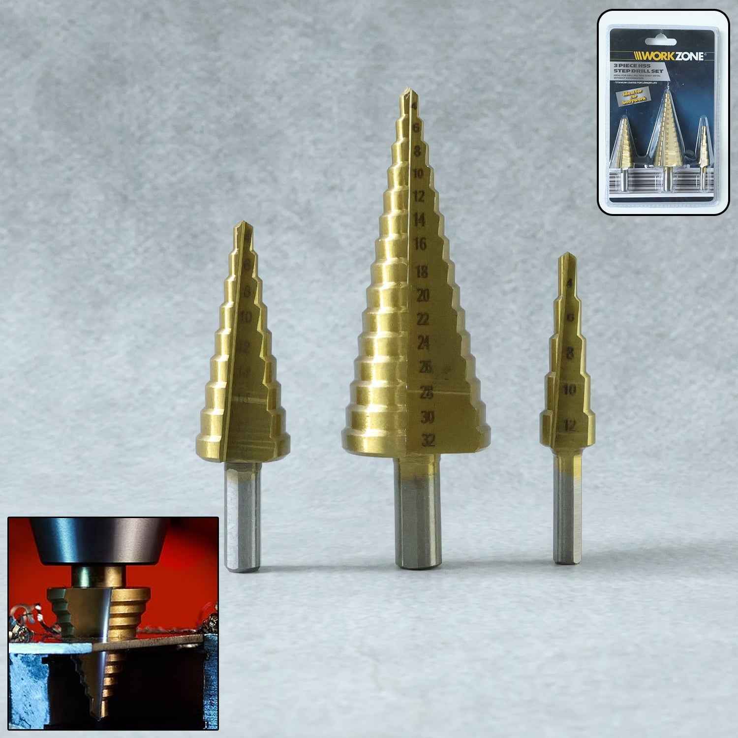 HSS Steel Step Drill Bit Set – Titanium Coated 4-32mm | BoltForce