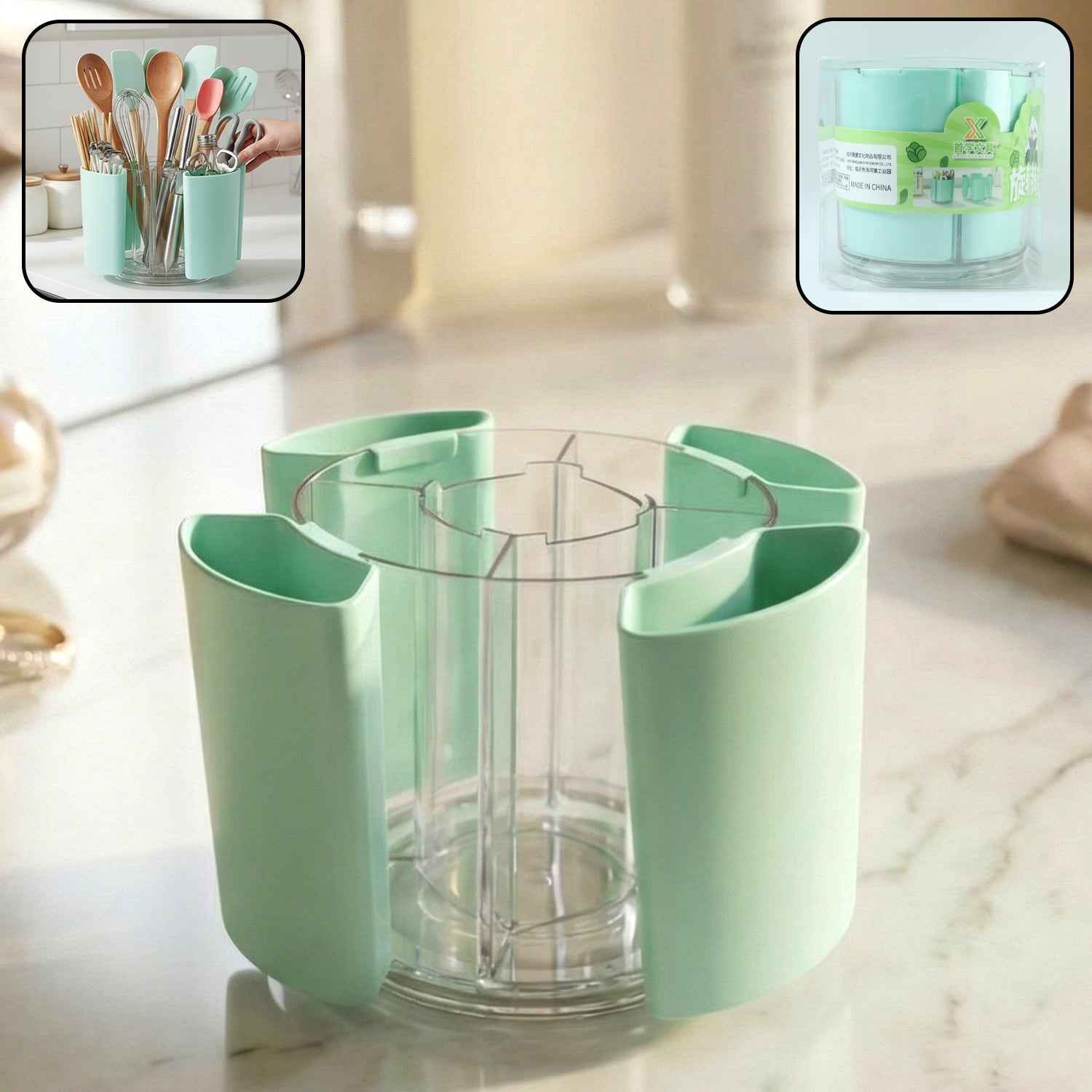 Rotating Pen Holder – 5 Compartment Desk Organizer Stand