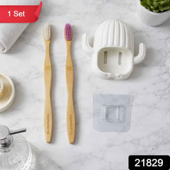 Wall Mounted Toothbrush Holder Set – Hygienic Bamboo Brushes