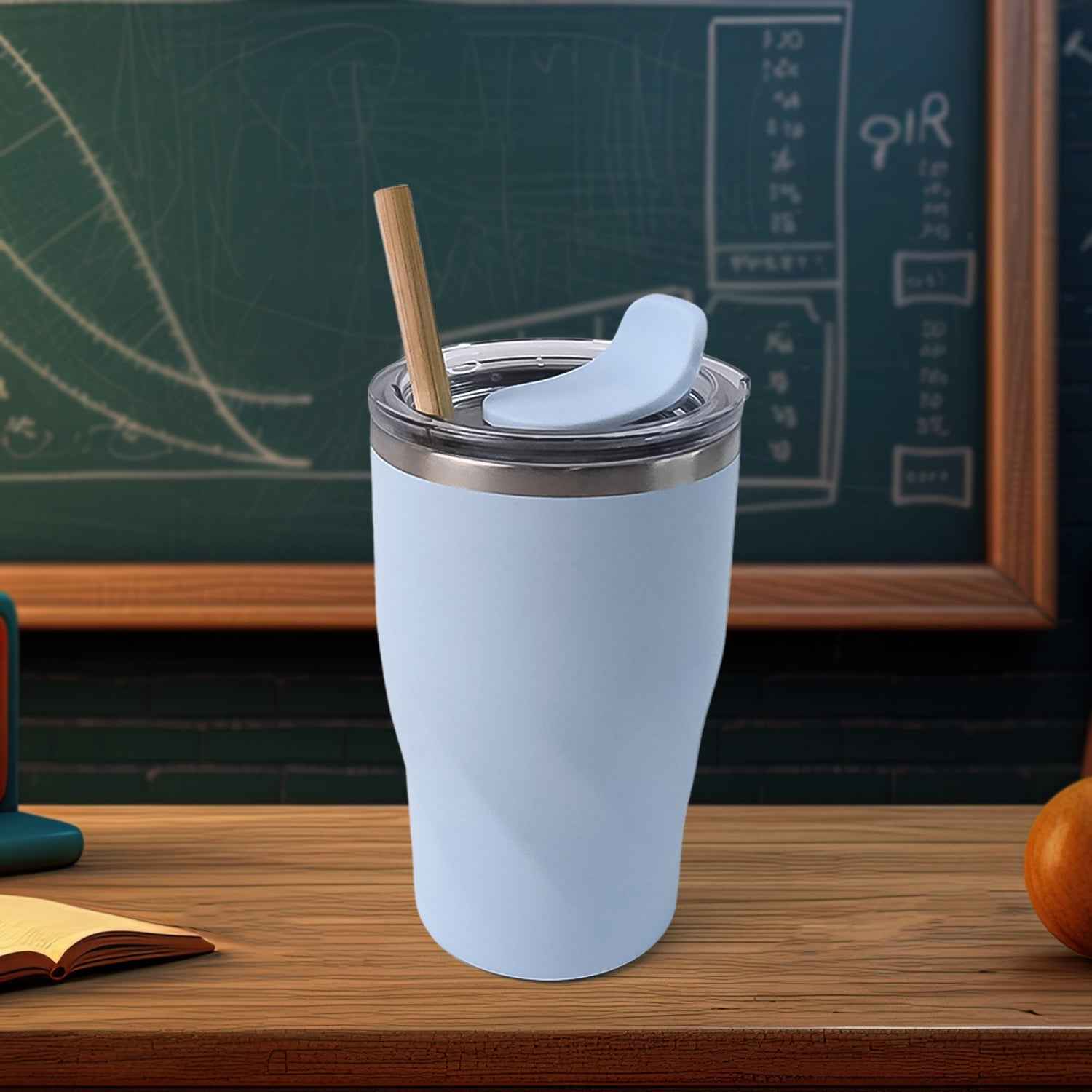 Insulated Coffee Mug – Stainless Steel Tumbler with Wooden Straw 350ml