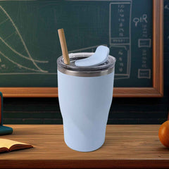 Insulated Coffee Mug – Stainless Steel Tumbler with Wooden Straw 350ml