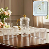 Textured Glass Water Jug Set – Elegant 1 Jug with 6 Glasses