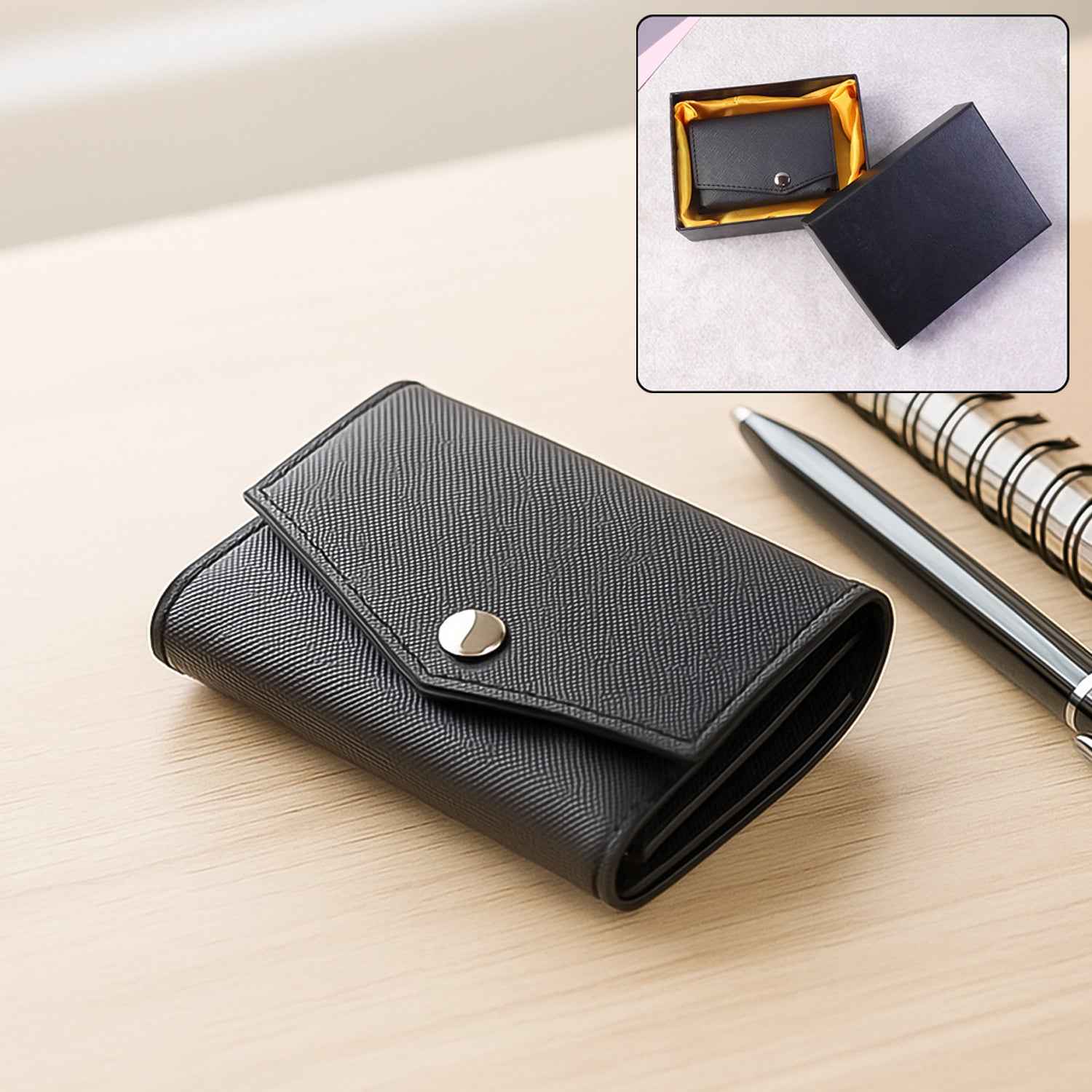 Compact Multi-Card Wallet – Secure Snap Closure & Sleek Design