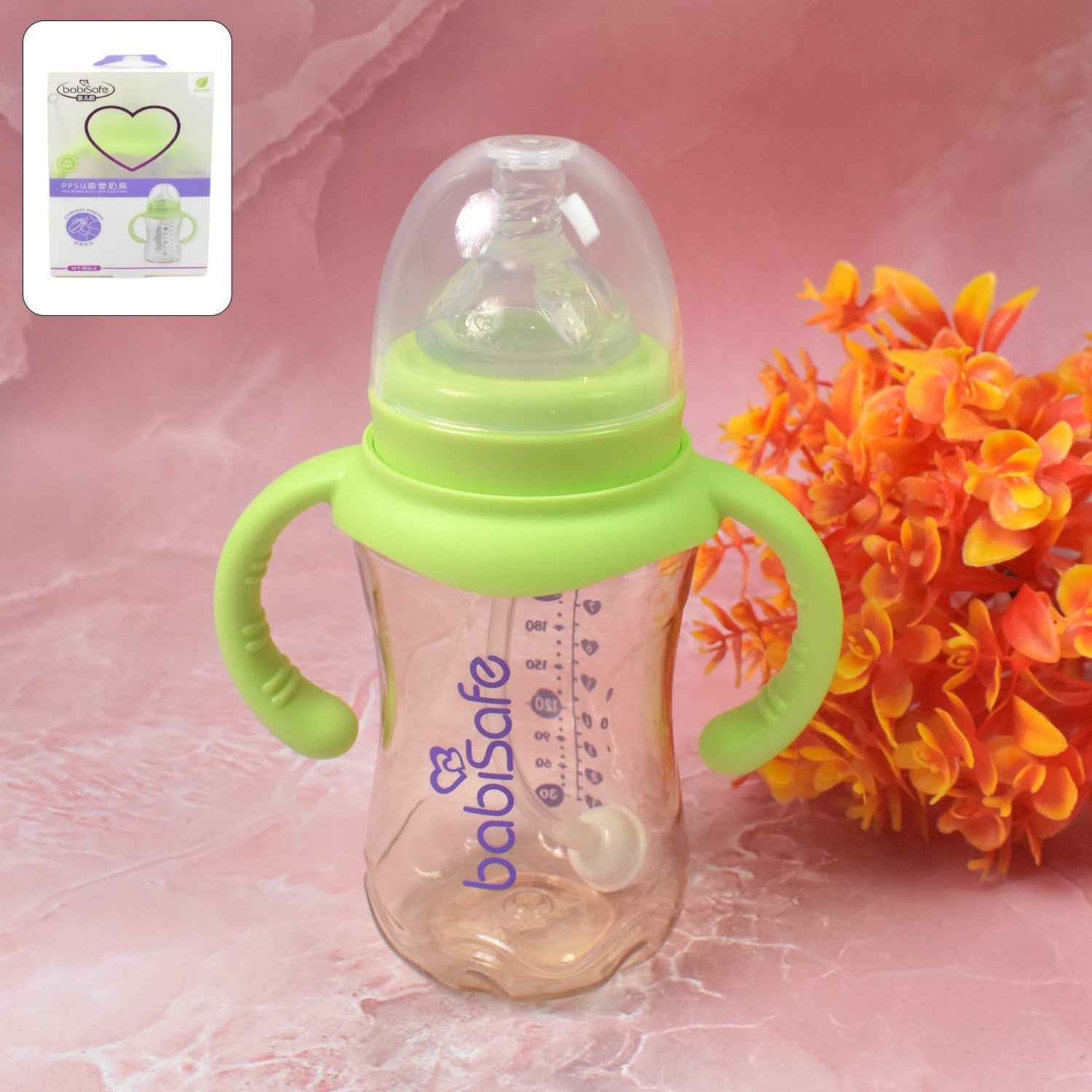 Plastic Baby Feeding Bottle – Leakproof with Handles & Straw 300ml | Feedora