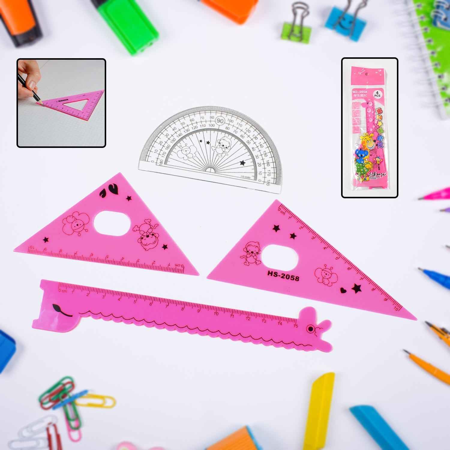Giraffe Ruler Set – Durable 4 Pc Plastic Measuring Tools