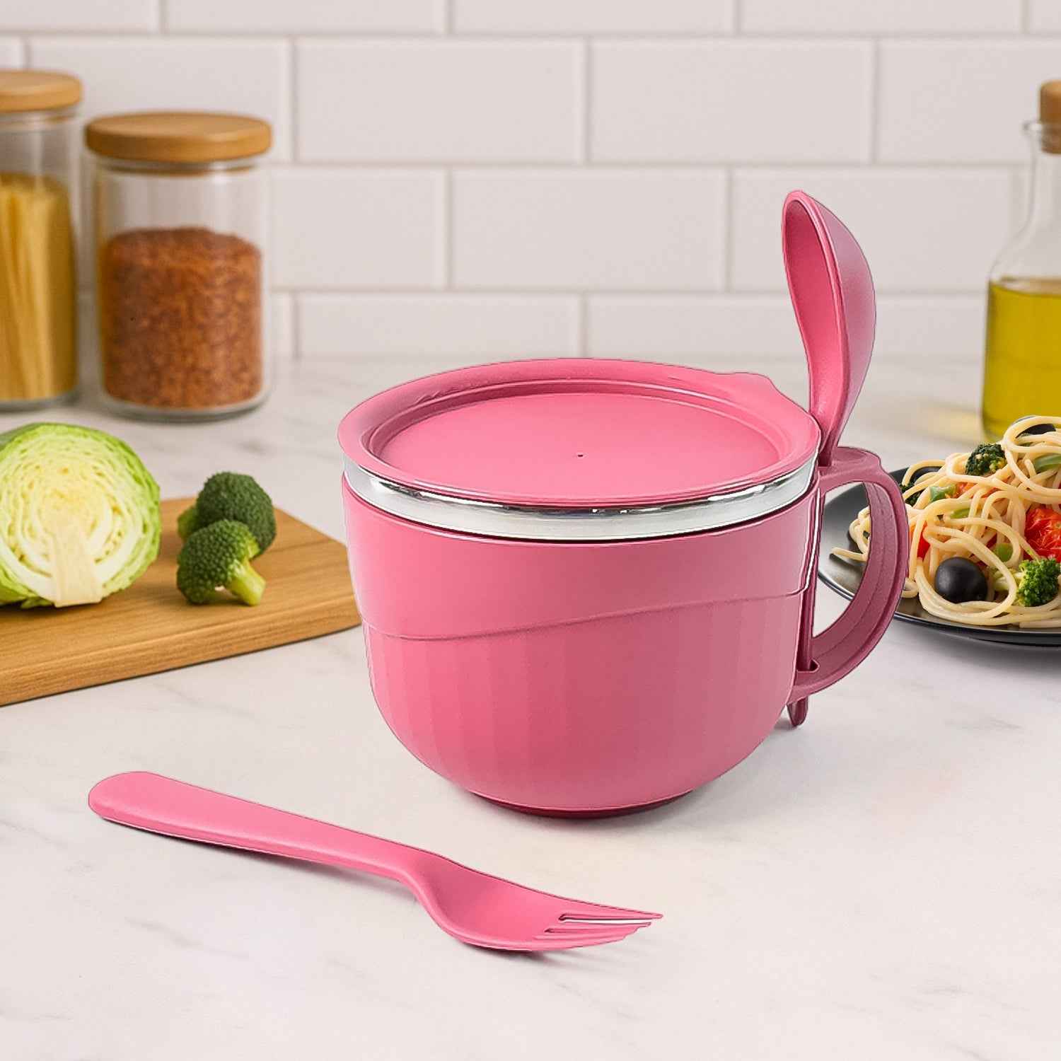 700 ML Multipurpose Noodle Bowl – Leak-Proof with Handle & Fork