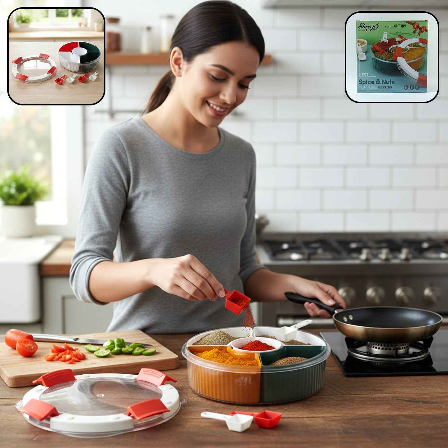 Plastic 5-compartment Spice Storage Box – Easy Kitchen Organization