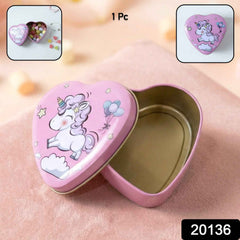 Heart Shaped Unicorn Storage Box – Durable Multipurpose Metal Tin