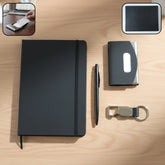 Premium travel essentials set featuring a professional notebook diary