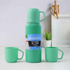 Vacuum Flask Set – Stainless Steel Thermos with 3 Cups, 500ml