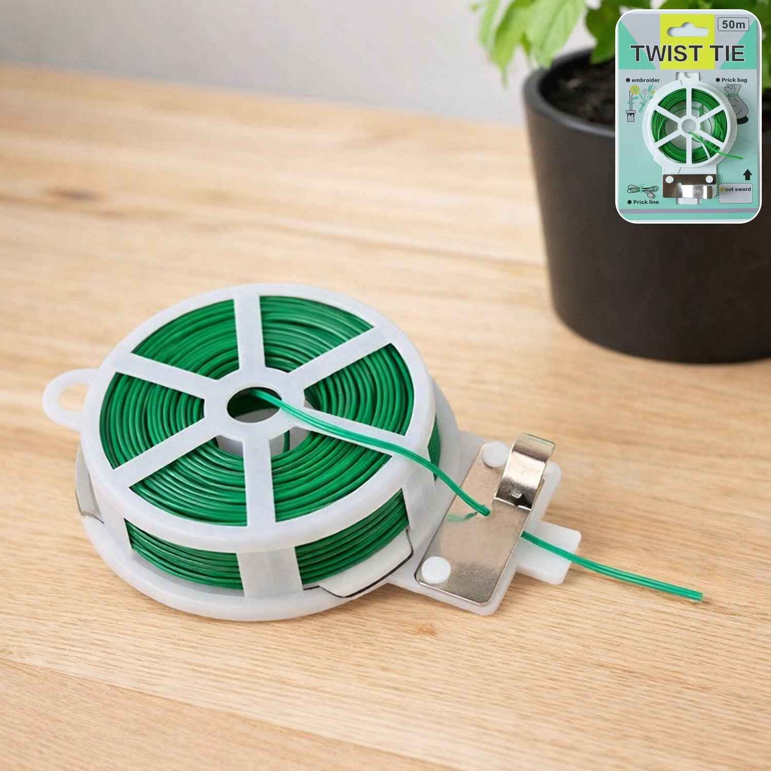 Reusable Green Twist Tie Roll – Flexible Multipurpose Wire with Cutter
