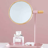 Tabletop Makeup Mirror – Modern Round Frame with Wooden Finish
