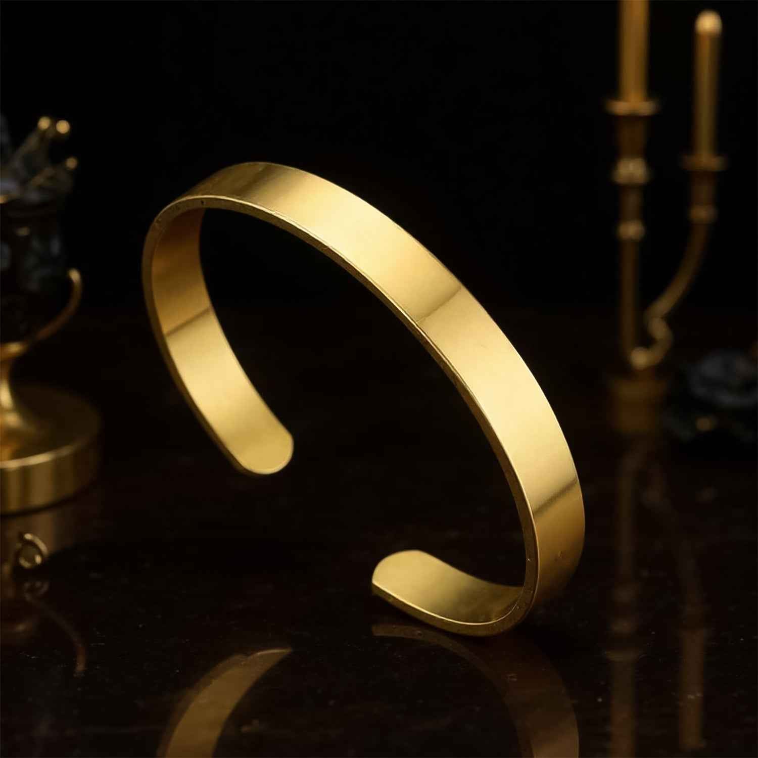 Gold Finish Open Cuff Bracelet – Elegant Adjustable Kada