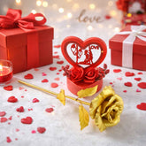 Heart Love Decorative Showpiece – Elegant Golden Rose Gift Set