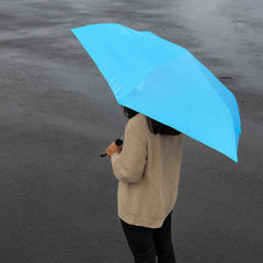 A DrizzlePro 3-fold umbrella fully open, displaying its broad canopy for maximum rain and sun protection.