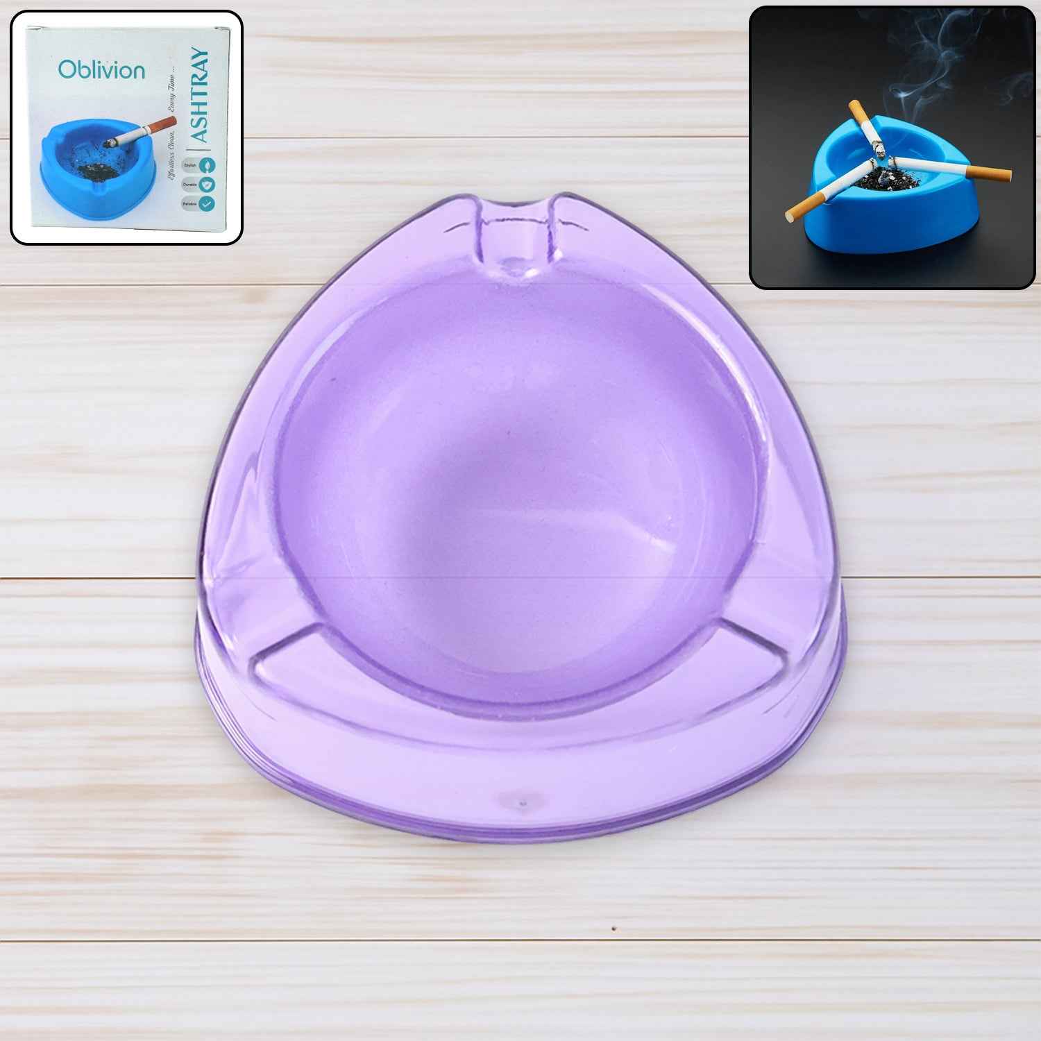 Transparent Purple Plastic Ashtray – Durable Heat-Resistant Design