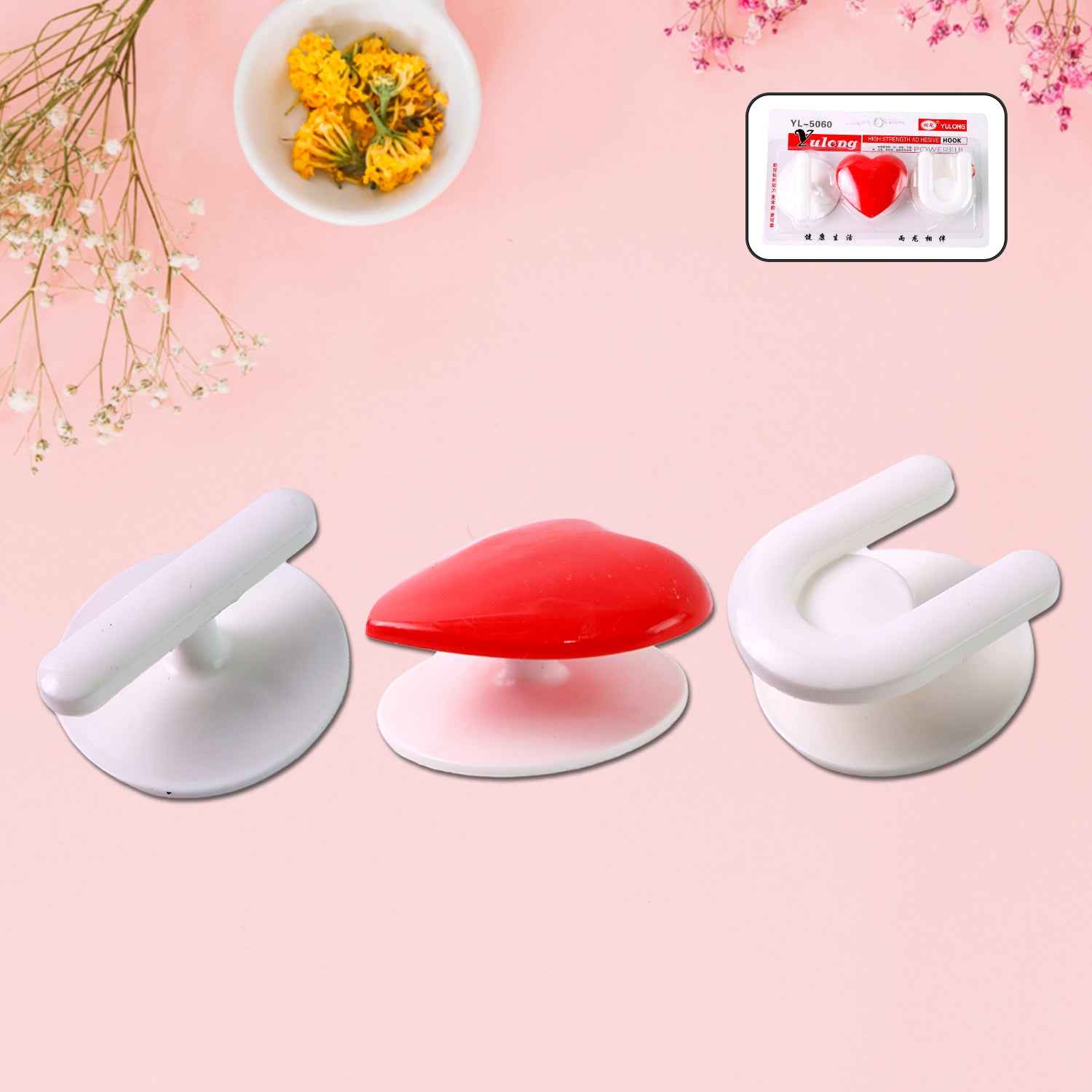 Adhesive Wall Hook Set – Strong Grip & Reusable Utility Hooks (3pc)