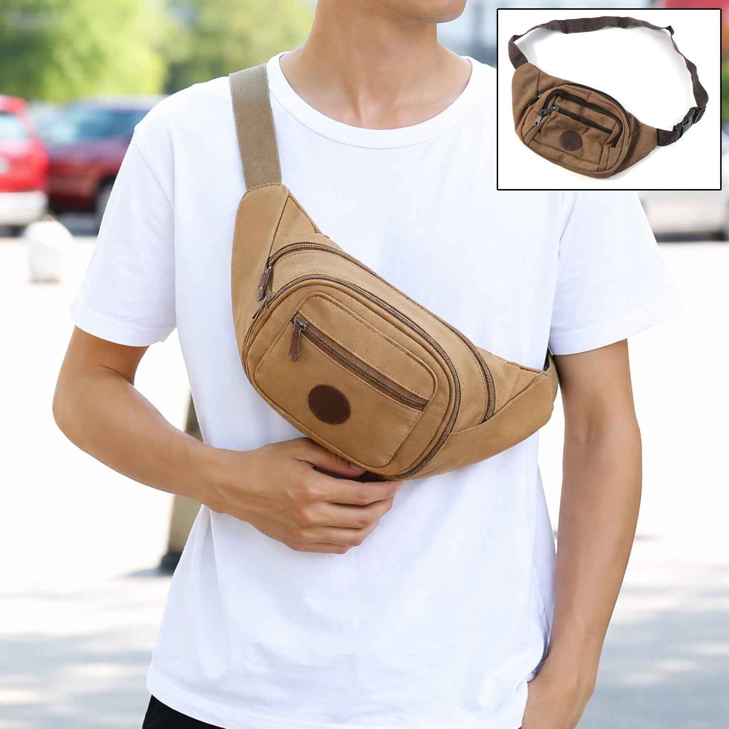 Canvas Waist Bag – Stylish, Multi-Compartment & Adjustable Strap