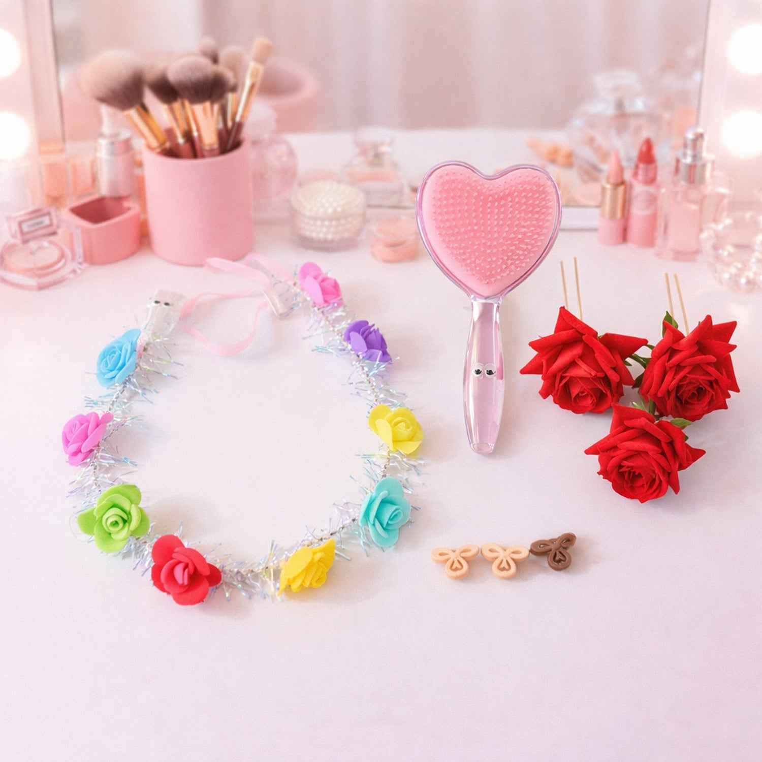 Beauty & Hair Styling Combo Set – Floral Accessories & Detangling Brush