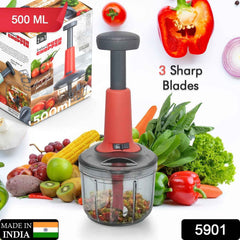 Ergonomic mini hand press chopper with a sleek matte finish and durable stainless steel blades.