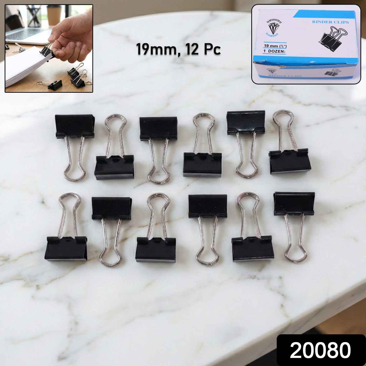 Black Metal Binder Clips 19mm – Strong 12-Piece Set