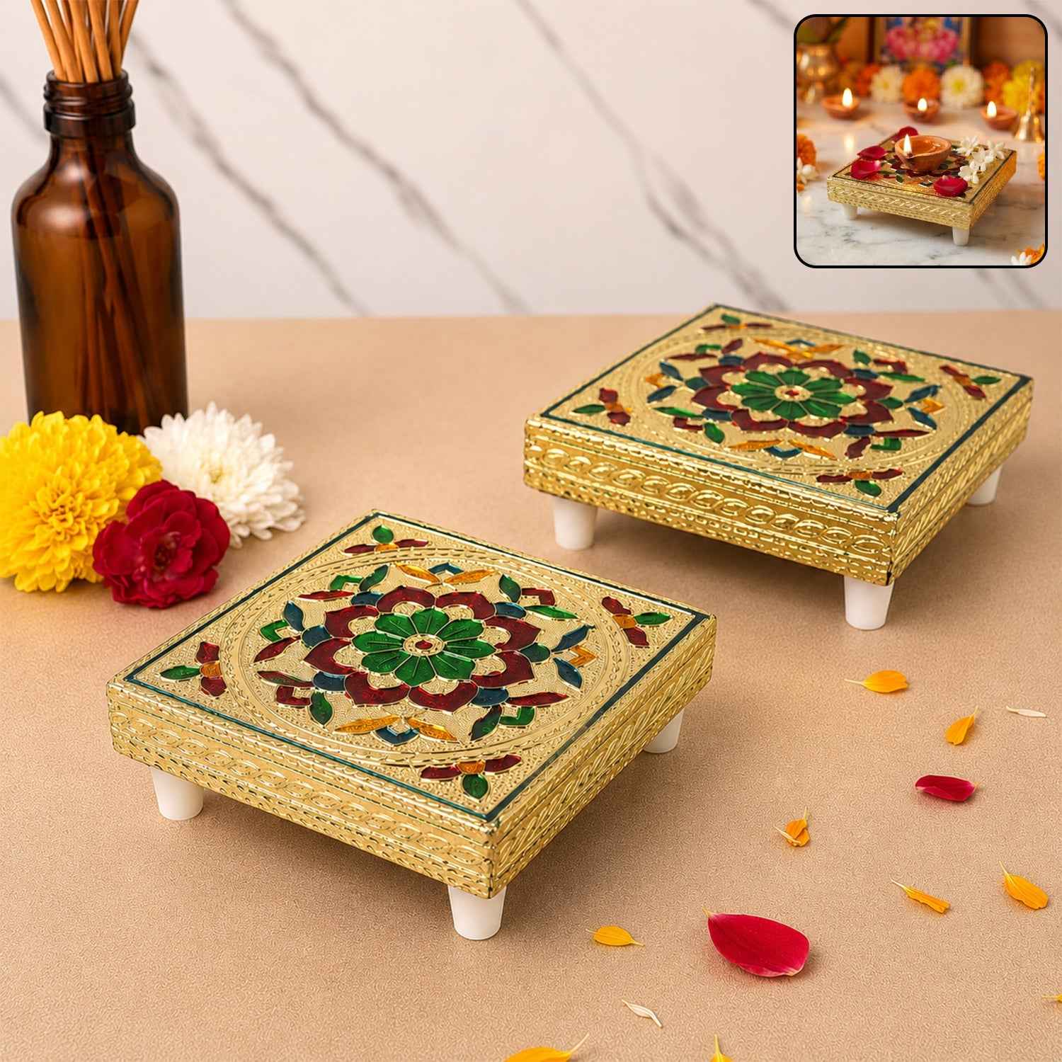 Wooden Pooja Chowki – Handicraft Bajot for Home Temple | Styleva
