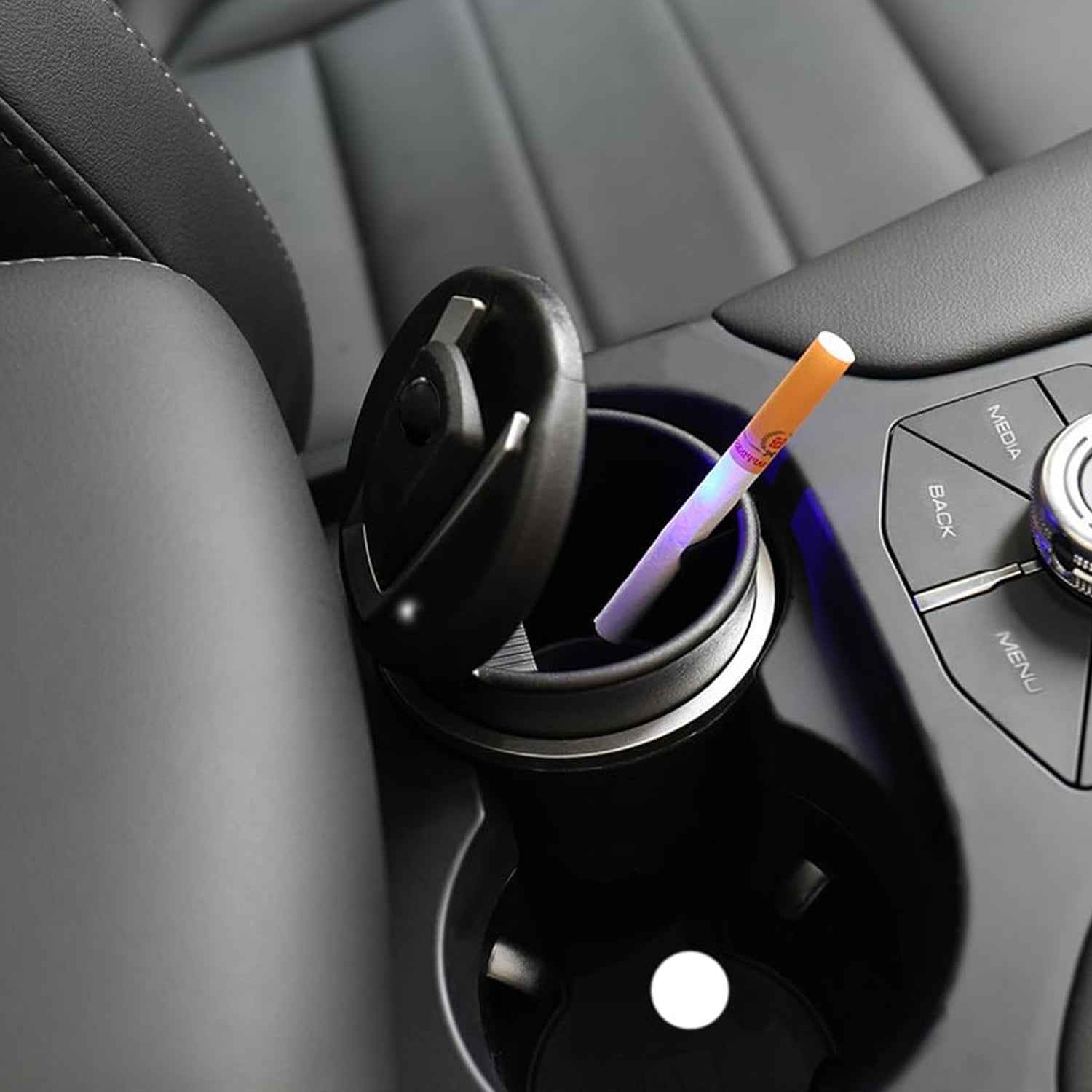 Portable Car Ashtray with Lid and Blue LED Light – Smokeless & Odour-Free