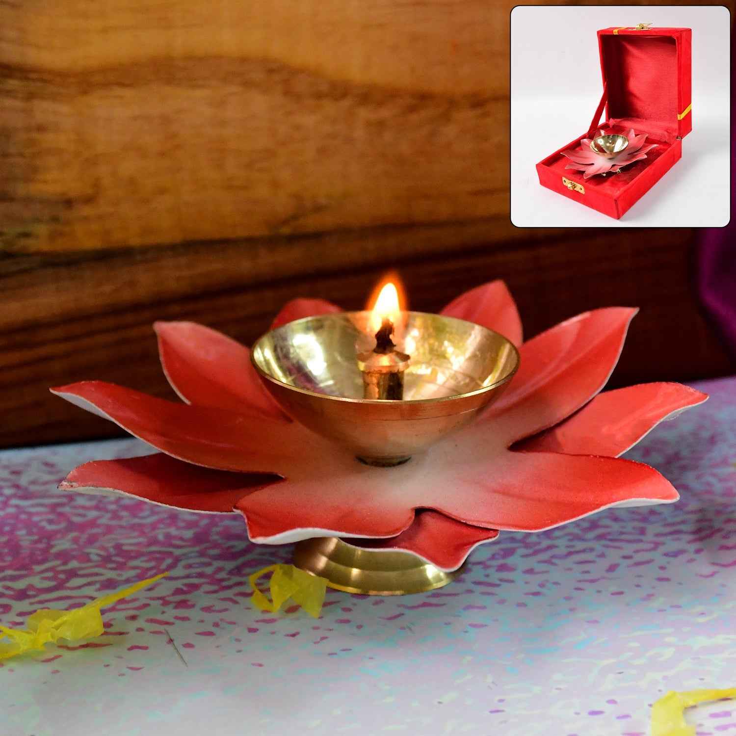 Brass Lotus Oil Diya – Elegant Spiritual Pooja Light