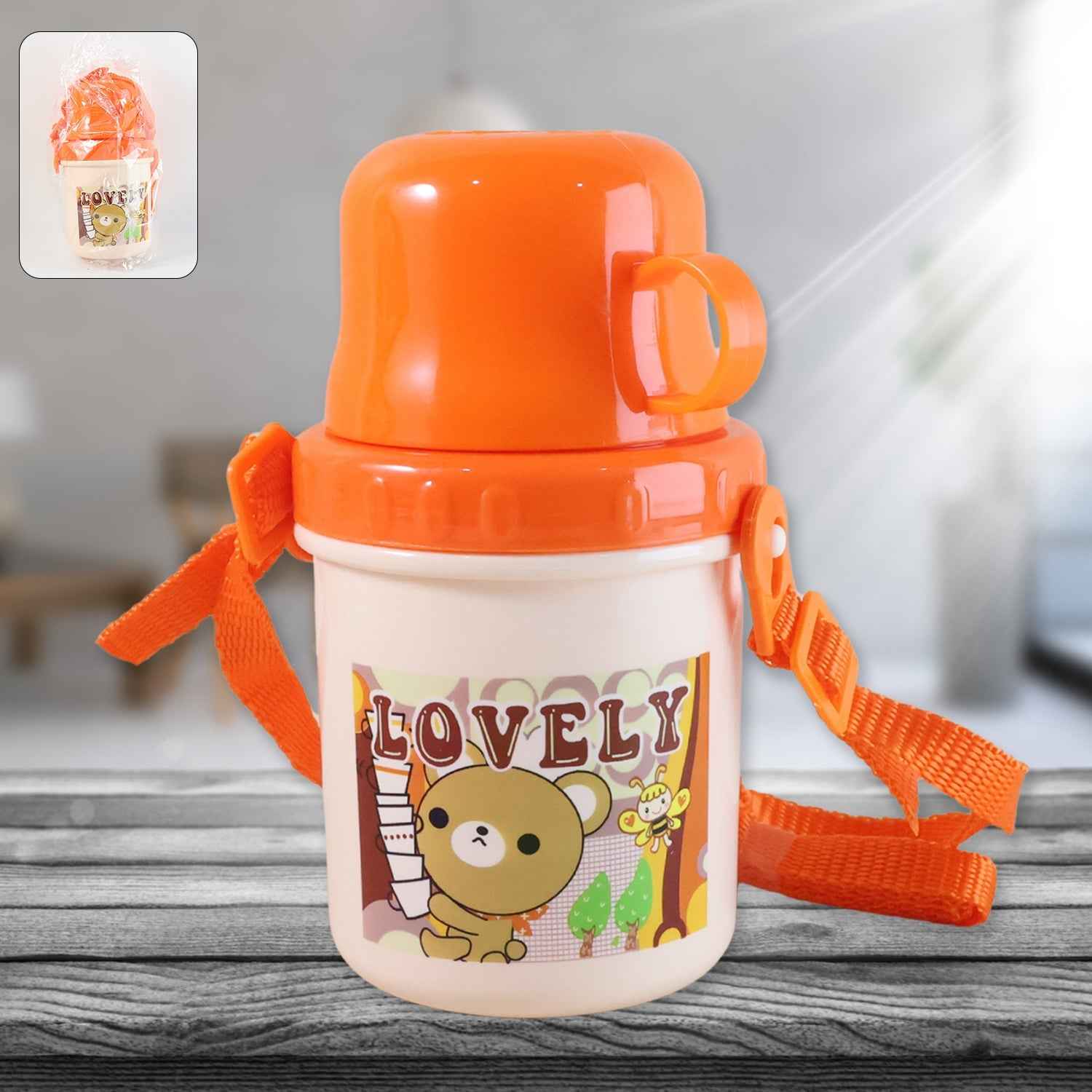 Kids Plastic Cartoon Cup with Lid & Strap – Spill Resistant 350 ML