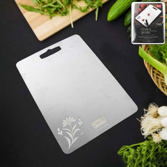 Apex stainless steel medium chopping board with laser floral engraving
