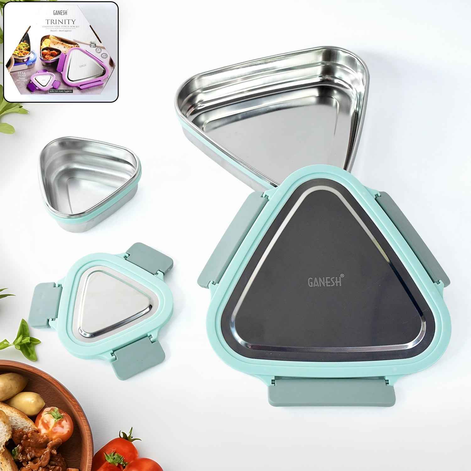 Triangle Stainless Steel Lunch Box Set – Compact Leakproof 2-Piece Tiffin