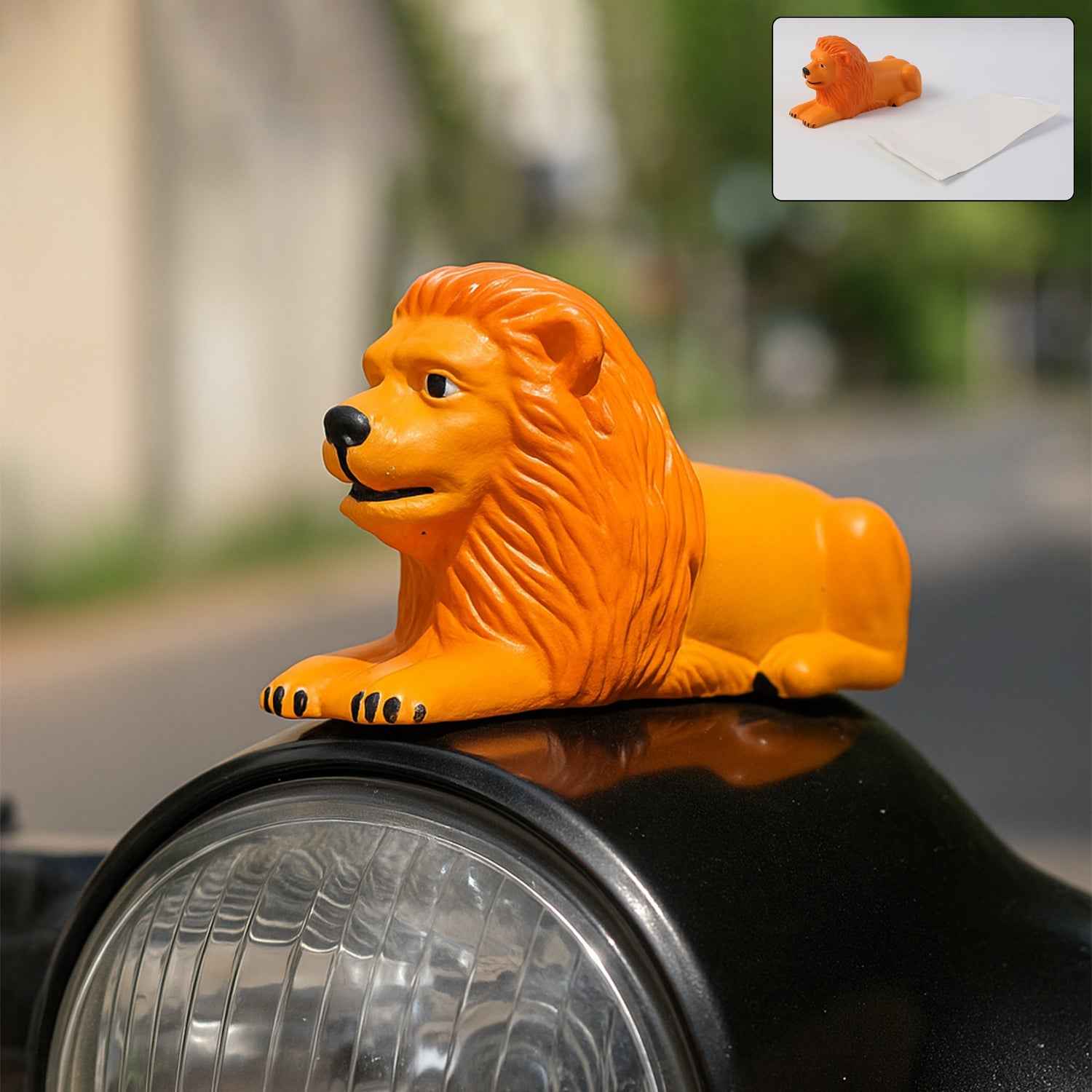 Lion Car Dashboard Toy – Majestic Orange-Gold Ornament with Adhesive Base