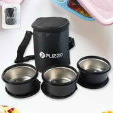 Insulated Stainless Steel Tiffin Lunch Box – 3 Containers with Carry Bag