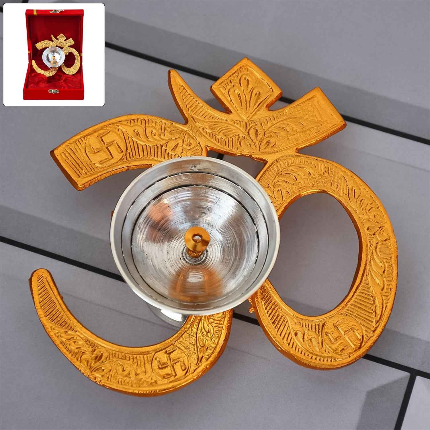 Om Symbol Brass Oil Diya – Elegant Spiritual Puja Lamp